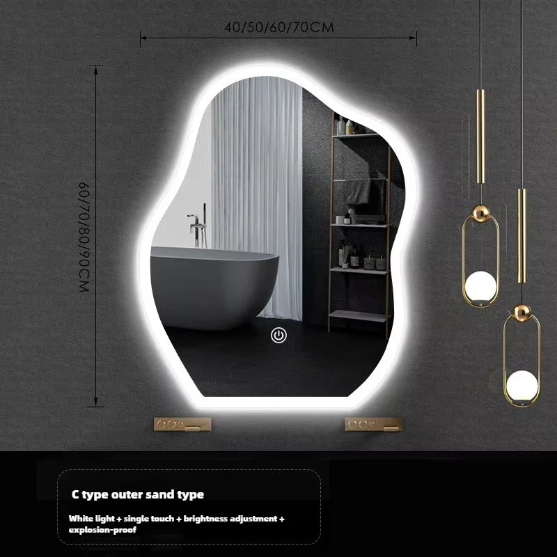 Nordic Cloud Shaped Bath Mirrors Washstand Modern Wall-Mounted Anti-Fog Luminous Smart Mirror Light Luxury Makeup LED Mirror