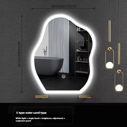 Nordic Cloud Shaped Bath Mirrors Washstand Modern Wall-Mounted Anti-Fog Luminous Smart Mirror Light Luxury Makeup LED Mirror