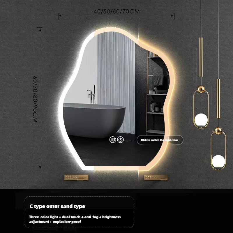 Nordic Cloud Shaped Bath Mirrors Washstand Modern Wall-Mounted Anti-Fog Luminous Smart Mirror Light Luxury Makeup LED Mirror