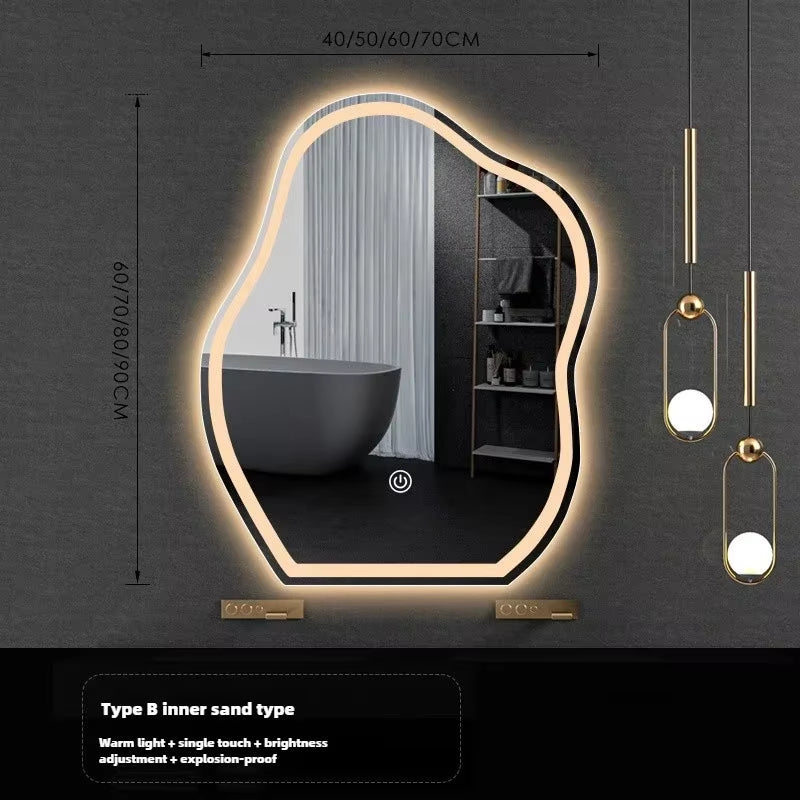 Nordic Cloud Shaped Bath Mirrors Washstand Modern Wall-Mounted Anti-Fog Luminous Smart Mirror Light Luxury Makeup LED Mirror