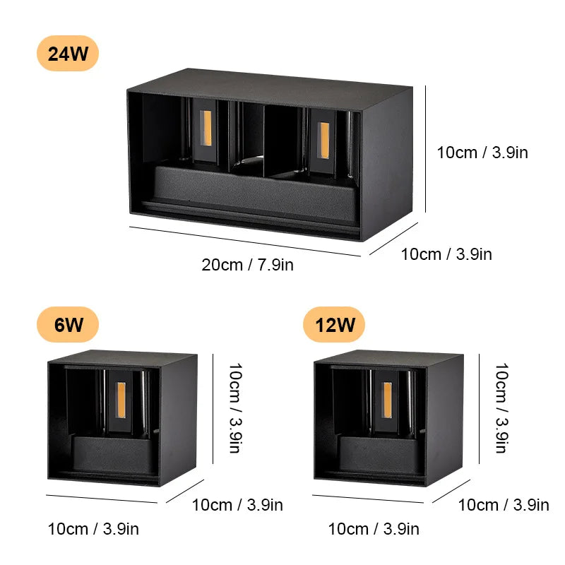 Aluminum LED Wall Lamp Outdoor Waterproof IP65 Interior Wall Light 12W24W Porch Garden Lights Living Room Street Stairs Lighting