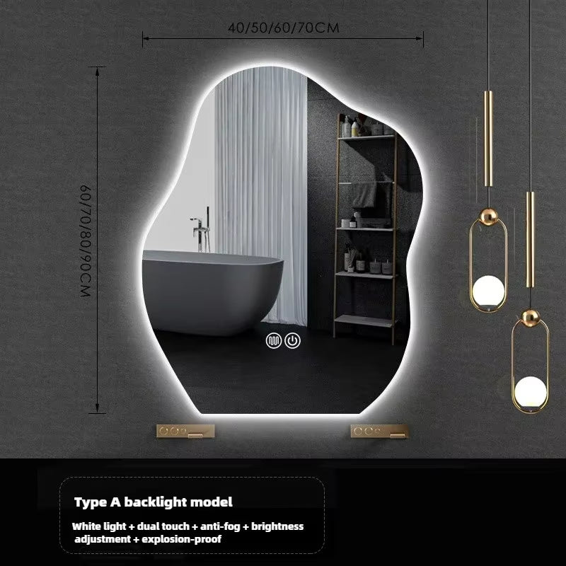 Nordic Cloud Shaped Bath Mirrors Washstand Modern Wall-Mounted Anti-Fog Luminous Smart Mirror Light Luxury Makeup LED Mirror