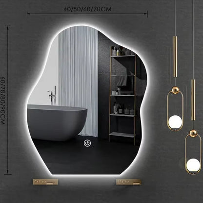 Nordic Cloud Shaped Bath Mirrors Washstand Modern Wall-Mounted Anti-Fog Luminous Smart Mirror Light Luxury Makeup LED Mirror