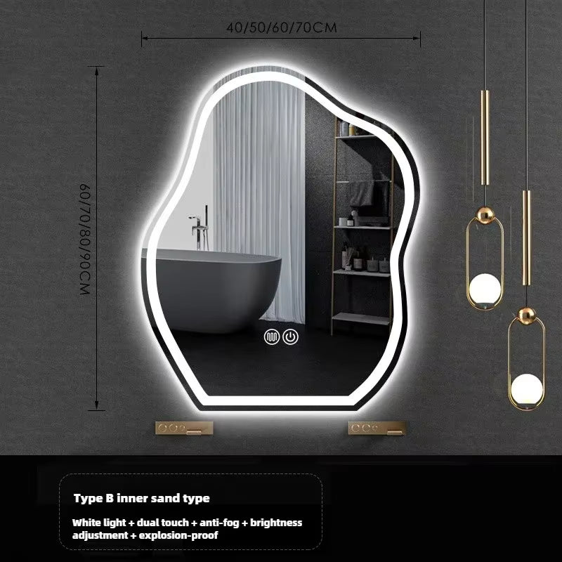 Nordic Cloud Shaped Bath Mirrors Washstand Modern Wall-Mounted Anti-Fog Luminous Smart Mirror Light Luxury Makeup LED Mirror
