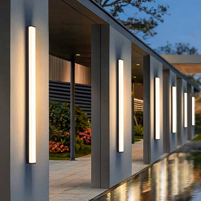 Modern Waterproof Outdoor Long Strip LED Wall Light IP65 Wrought Iron Wall Light Garden Porch Wall Light 110V 220V Lighting