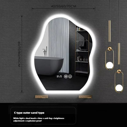 Nordic Cloud Shaped Bath Mirrors Washstand Modern Wall-Mounted Anti-Fog Luminous Smart Mirror Light Luxury Makeup LED Mirror