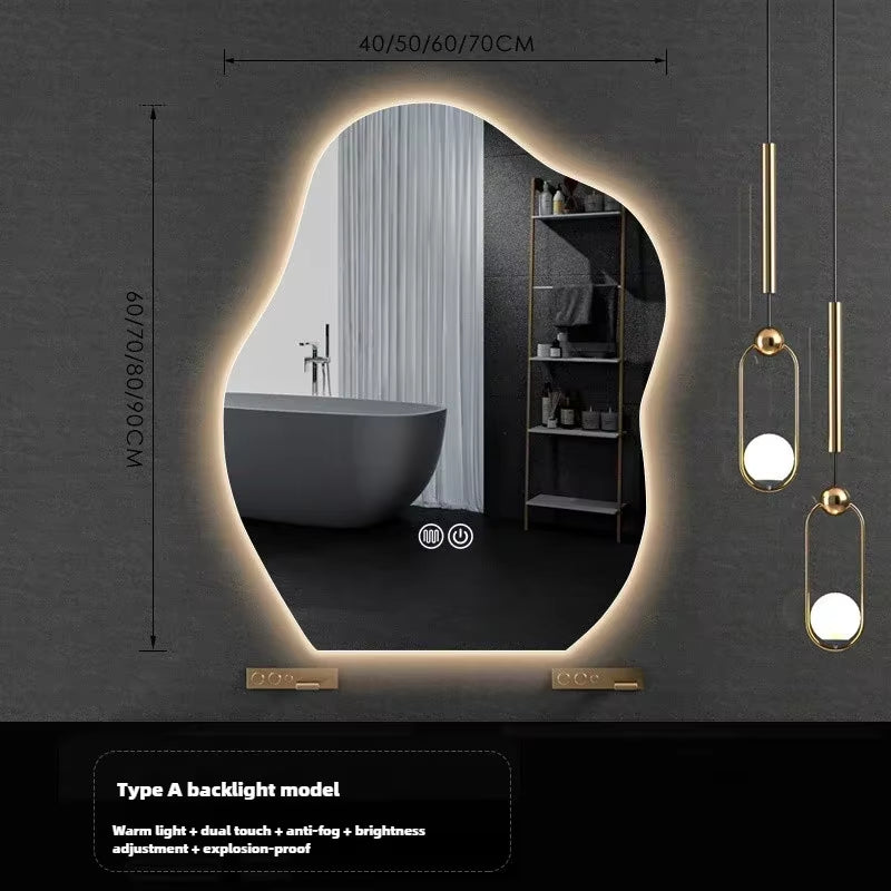 Nordic Cloud Shaped Bath Mirrors Washstand Modern Wall-Mounted Anti-Fog Luminous Smart Mirror Light Luxury Makeup LED Mirror