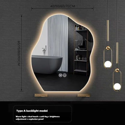 Nordic Cloud Shaped Bath Mirrors Washstand Modern Wall-Mounted Anti-Fog Luminous Smart Mirror Light Luxury Makeup LED Mirror
