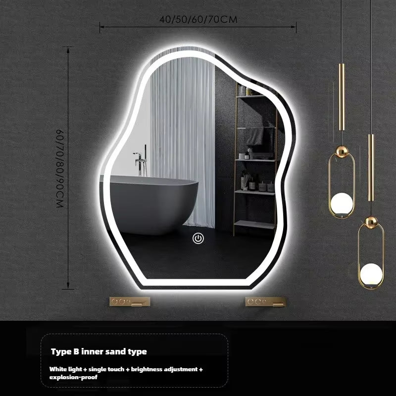 Nordic Cloud Shaped Bath Mirrors Washstand Modern Wall-Mounted Anti-Fog Luminous Smart Mirror Light Luxury Makeup LED Mirror