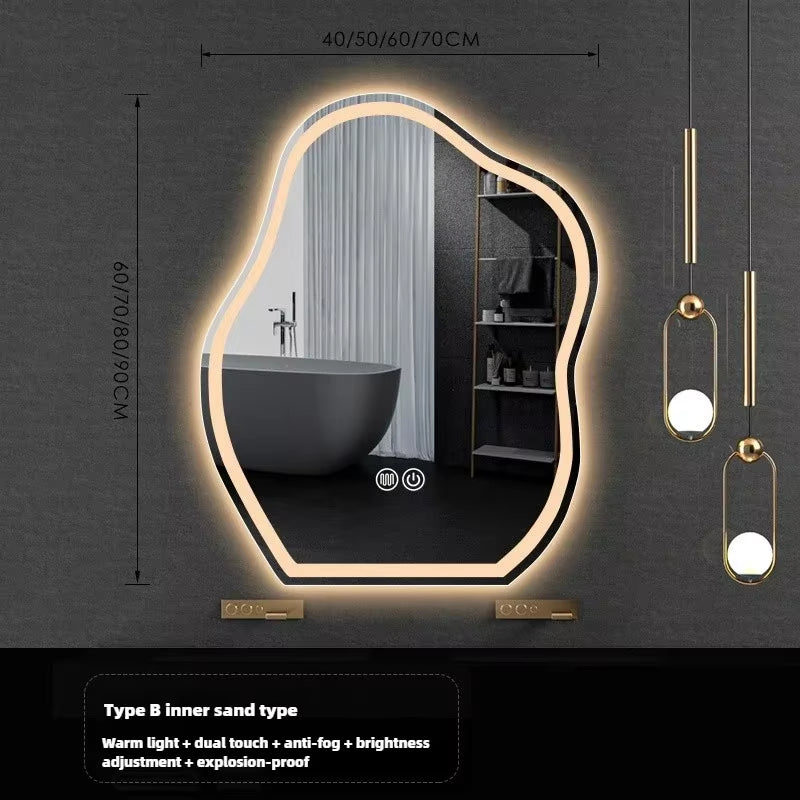 Nordic Cloud Shaped Bath Mirrors Washstand Modern Wall-Mounted Anti-Fog Luminous Smart Mirror Light Luxury Makeup LED Mirror