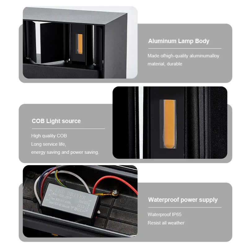Aluminum LED Wall Lamp Outdoor Waterproof IP65 Interior Wall Light 12W24W Porch Garden Lights Living Room Street Stairs Lighting