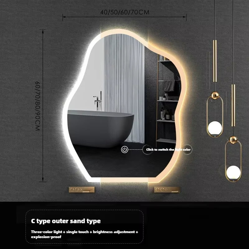Nordic Cloud Shaped Bath Mirrors Washstand Modern Wall-Mounted Anti-Fog Luminous Smart Mirror Light Luxury Makeup LED Mirror