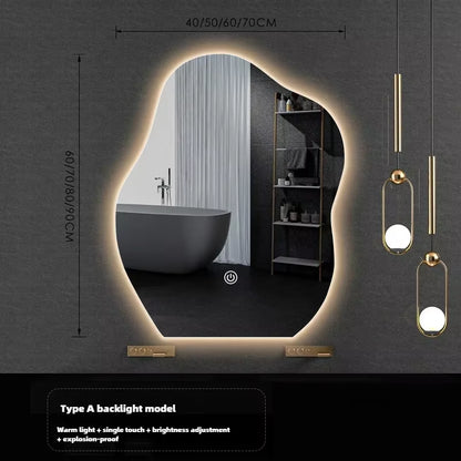 Nordic Cloud Shaped Bath Mirrors Washstand Modern Wall-Mounted Anti-Fog Luminous Smart Mirror Light Luxury Makeup LED Mirror