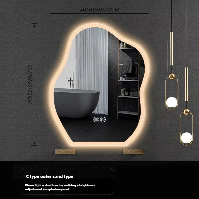 Nordic Cloud Shaped Bath Mirrors Washstand Modern Wall-Mounted Anti-Fog Luminous Smart Mirror Light Luxury Makeup LED Mirror