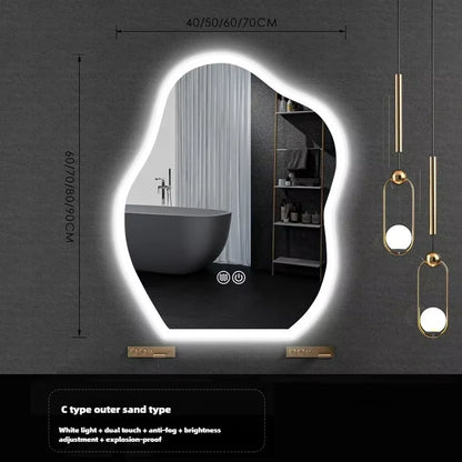 Nordic Cloud Shaped Bath Mirrors Washstand Modern Wall-Mounted Anti-Fog Luminous Smart Mirror Light Luxury Makeup LED Mirror
