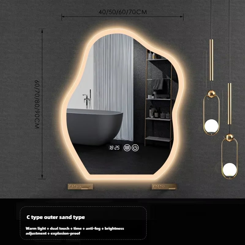 Nordic Cloud Shaped Bath Mirrors Washstand Modern Wall-Mounted Anti-Fog Luminous Smart Mirror Light Luxury Makeup LED Mirror