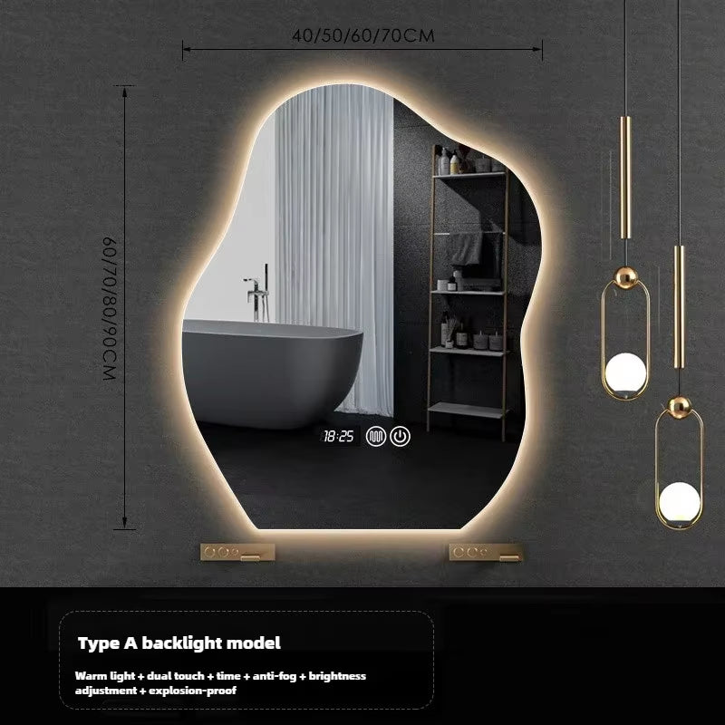 Nordic Cloud Shaped Bath Mirrors Washstand Modern Wall-Mounted Anti-Fog Luminous Smart Mirror Light Luxury Makeup LED Mirror