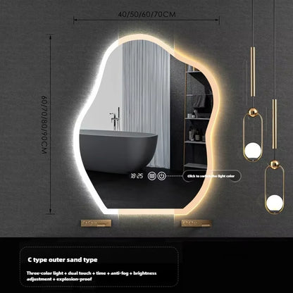 Nordic Cloud Shaped Bath Mirrors Washstand Modern Wall-Mounted Anti-Fog Luminous Smart Mirror Light Luxury Makeup LED Mirror