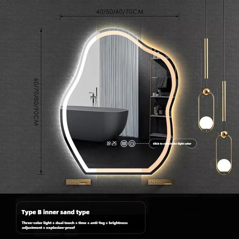 Nordic Cloud Shaped Bath Mirrors Washstand Modern Wall-Mounted Anti-Fog Luminous Smart Mirror Light Luxury Makeup LED Mirror