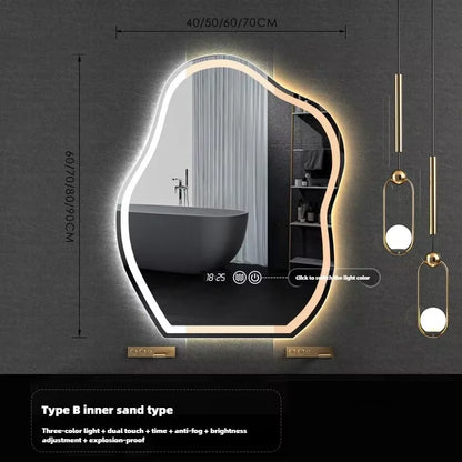 Nordic Cloud Shaped Bath Mirrors Washstand Modern Wall-Mounted Anti-Fog Luminous Smart Mirror Light Luxury Makeup LED Mirror